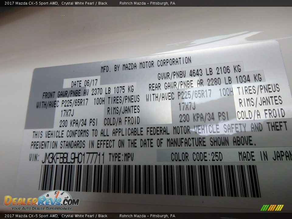 2017 Mazda CX-5 Sport AWD Crystal White Pearl / Black Photo #11