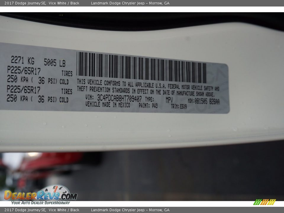 2017 Dodge Journey SE Vice White / Black Photo #9