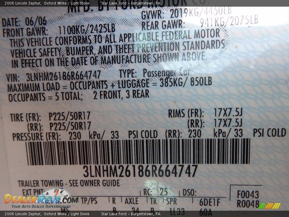 2006 Lincoln Zephyr Oxford White / Light Stone Photo #4