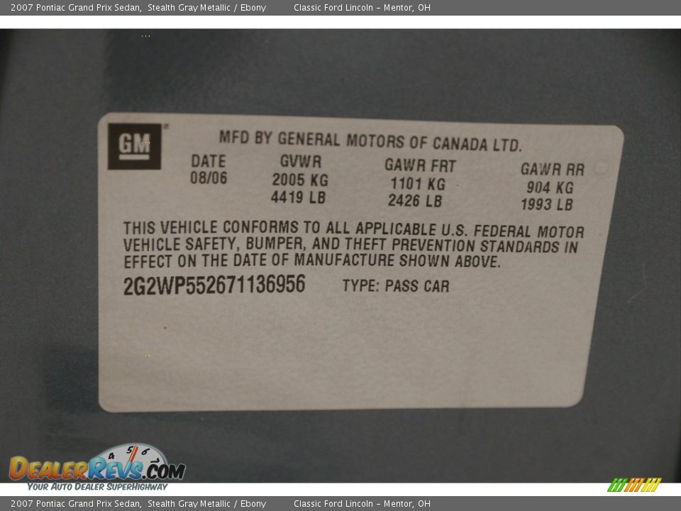 2007 Pontiac Grand Prix Sedan Stealth Gray Metallic / Ebony Photo #17
