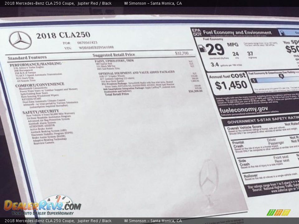2018 Mercedes-Benz CLA 250 Coupe Jupiter Red / Black Photo #12