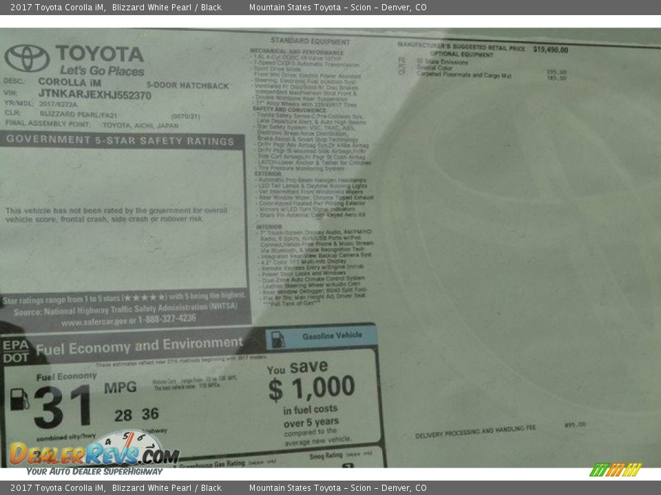 2017 Toyota Corolla iM Blizzard White Pearl / Black Photo #10