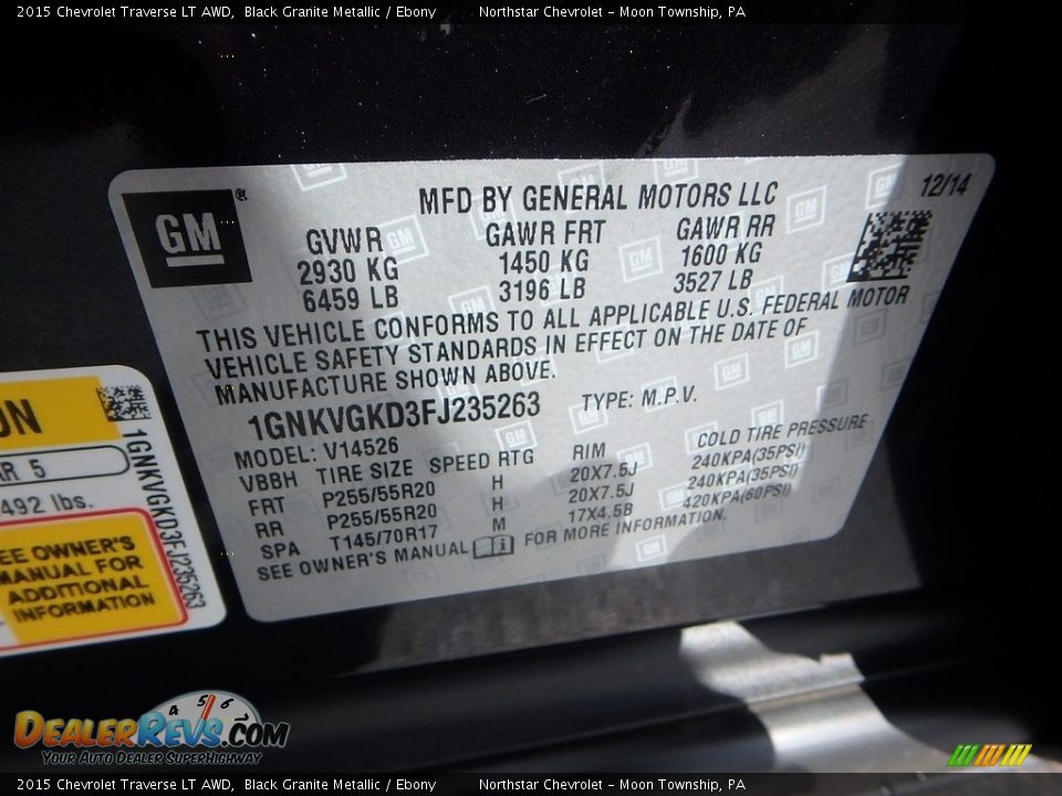 2015 Chevrolet Traverse LT AWD Black Granite Metallic / Ebony Photo #28