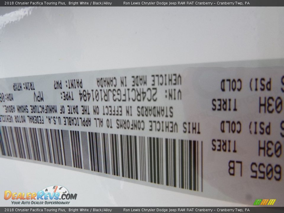2018 Chrysler Pacifica Touring Plus Bright White / Black/Alloy Photo #16