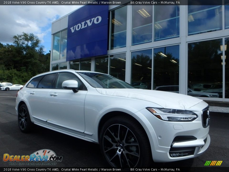 2018 Volvo V90 Cross Country T6 AWD Crystal White Pearl Metallic / Maroon Brown Photo #1