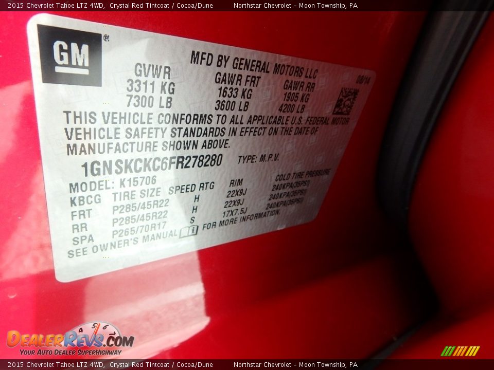 2015 Chevrolet Tahoe LTZ 4WD Crystal Red Tintcoat / Cocoa/Dune Photo #28