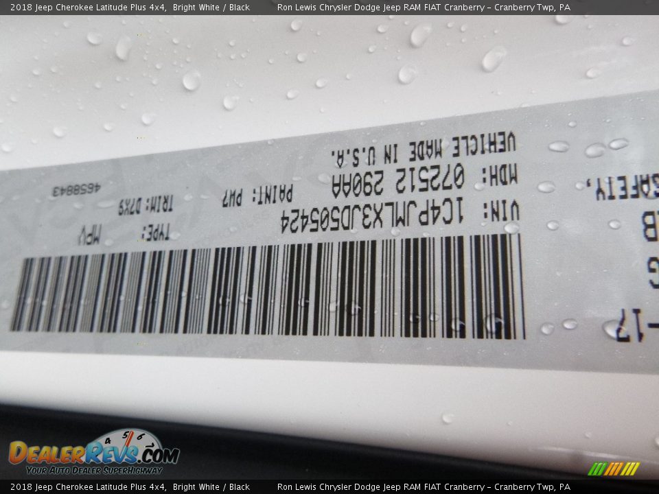 2018 Jeep Cherokee Latitude Plus 4x4 Bright White / Black Photo #15