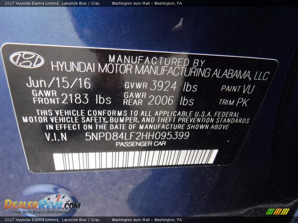 2017 Hyundai Elantra Limited Lakeside Blue / Gray Photo #29