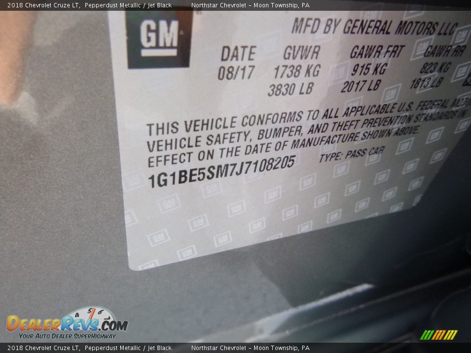 2018 Chevrolet Cruze LT Pepperdust Metallic / Jet Black Photo #17