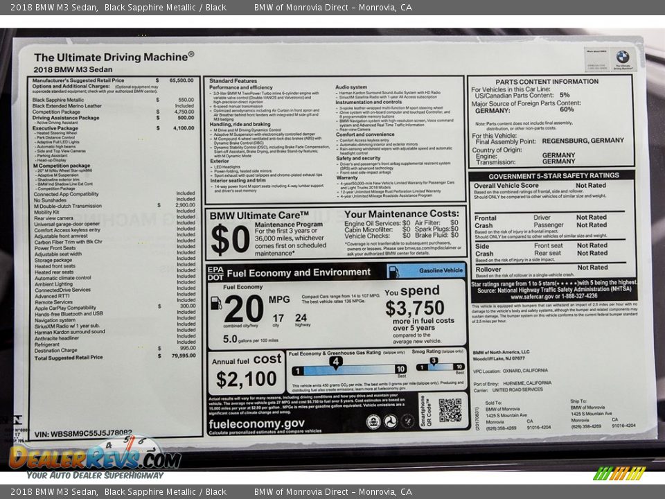 2018 BMW M3 Sedan Window Sticker Photo #10