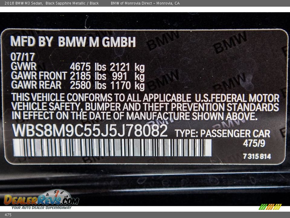 BMW Color Code 475 Black Sapphire Metallic