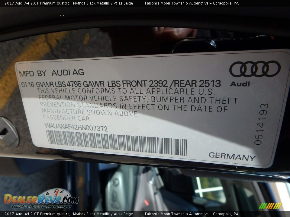 2017 Audi A4 2.0T Premium quattro Mythos Black Metallic / Atlas Beige Photo #23