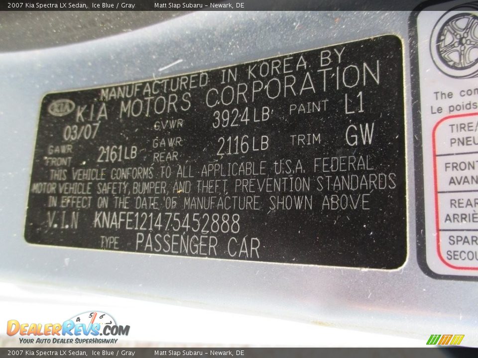 2007 Kia Spectra LX Sedan Ice Blue / Gray Photo #28