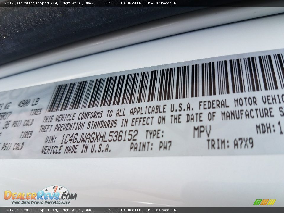 2017 Jeep Wrangler Sport 4x4 Bright White / Black Photo #9