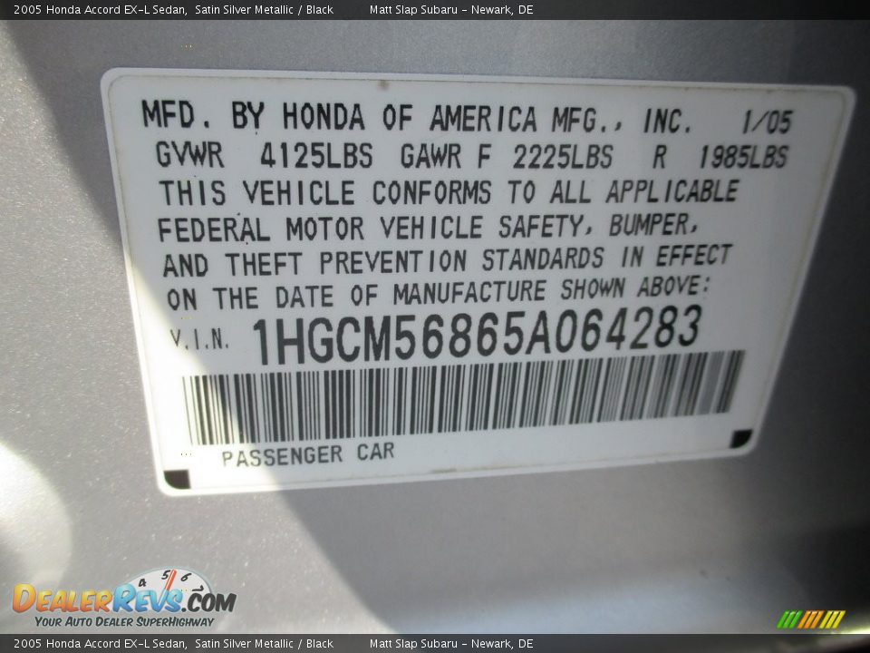 2005 Honda Accord EX-L Sedan Satin Silver Metallic / Black Photo #28