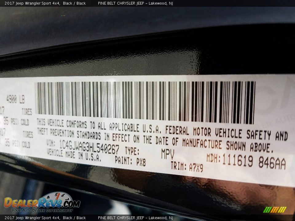 2017 Jeep Wrangler Sport 4x4 Black / Black Photo #8