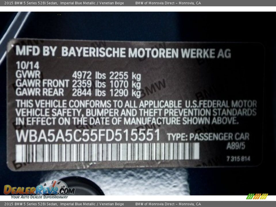 2015 BMW 5 Series 528i Sedan Imperial Blue Metallic / Venetian Beige Photo #18