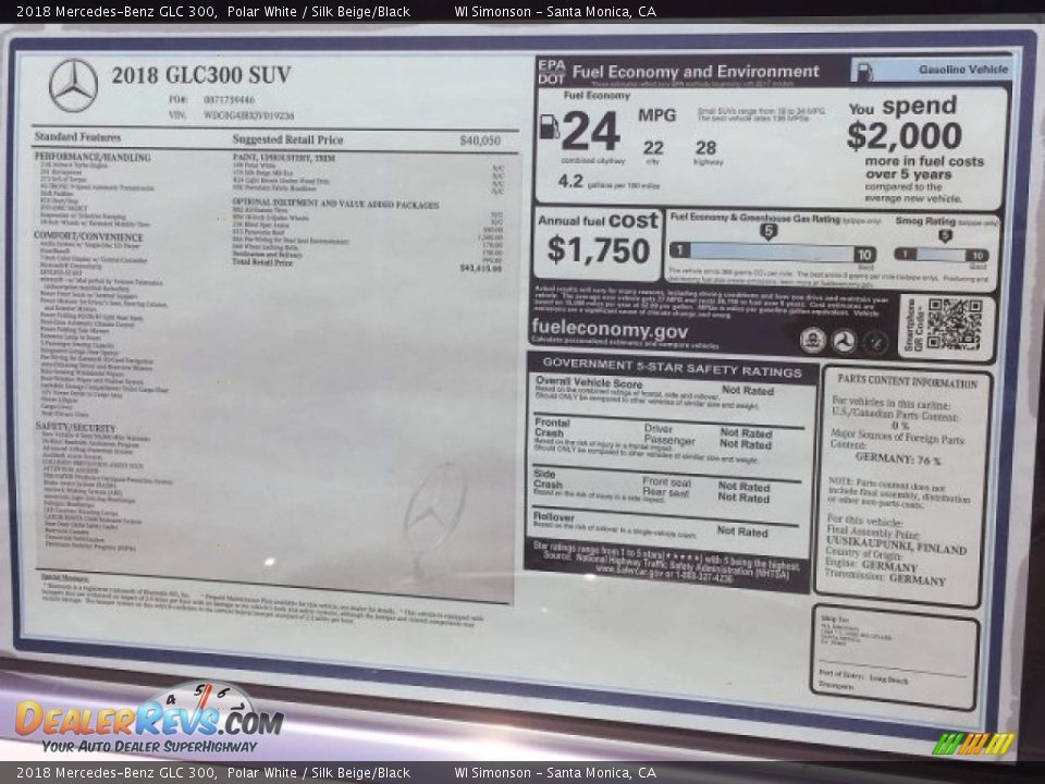 2018 Mercedes-Benz GLC 300 Polar White / Silk Beige/Black Photo #11