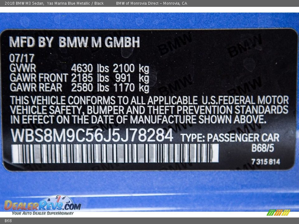 BMW Color Code B68 Yas Marina Blue Metallic