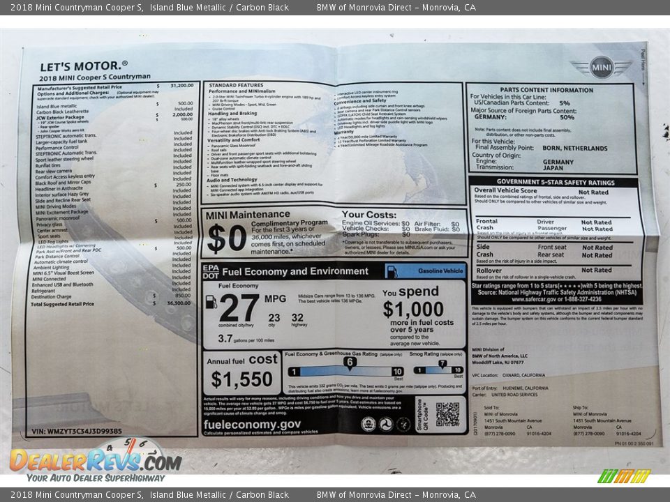 2018 Mini Countryman Cooper S Window Sticker Photo #10