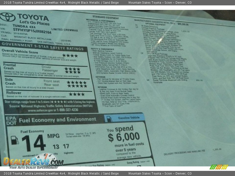 2018 Toyota Tundra Limited CrewMax 4x4 Window Sticker Photo #10