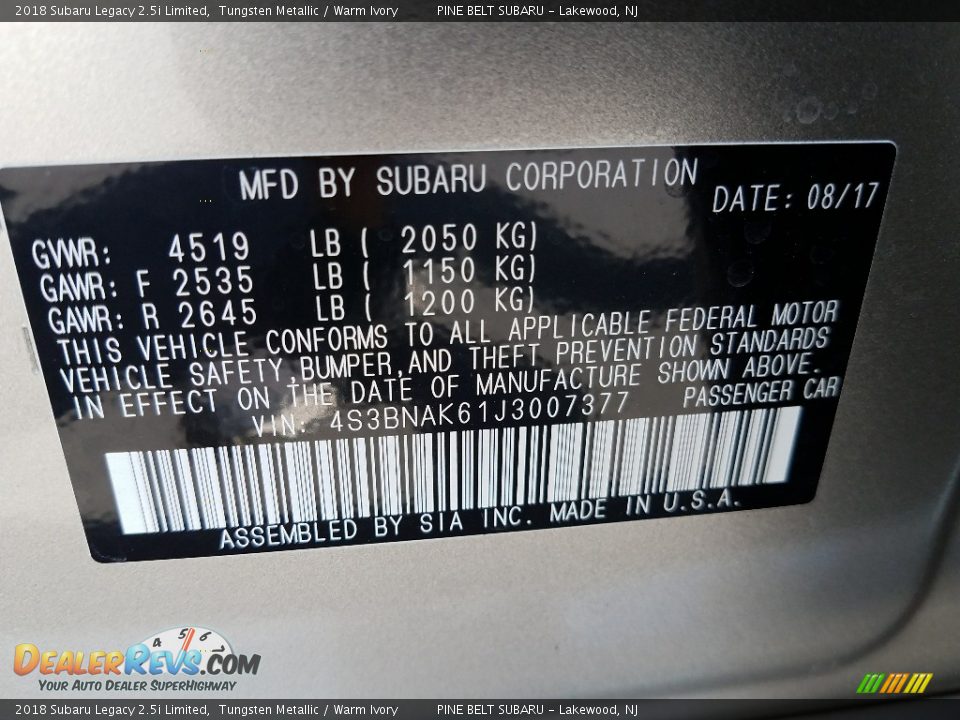 2018 Subaru Legacy 2.5i Limited Tungsten Metallic / Warm Ivory Photo #9