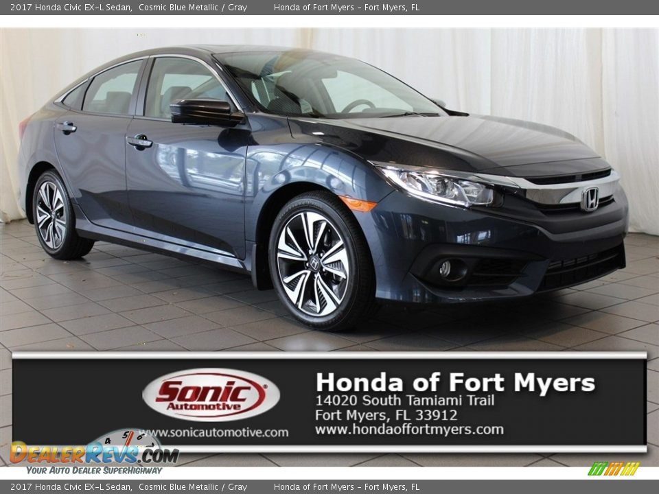 2017 Honda Civic EX-L Sedan Cosmic Blue Metallic / Gray Photo #1