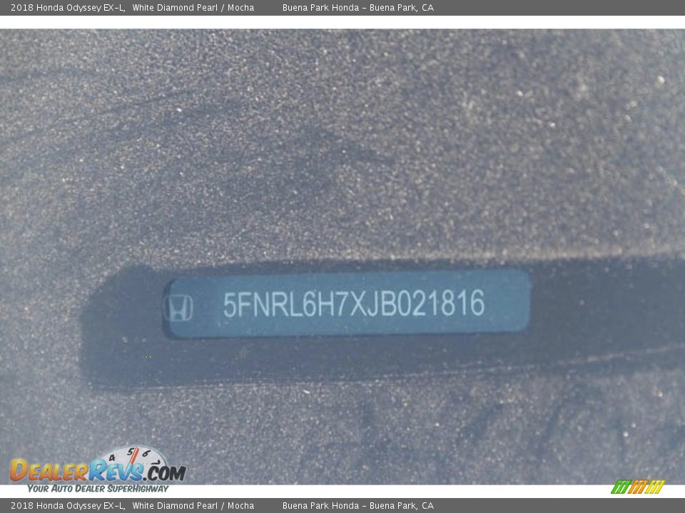 2018 Honda Odyssey EX-L White Diamond Pearl / Mocha Photo #19