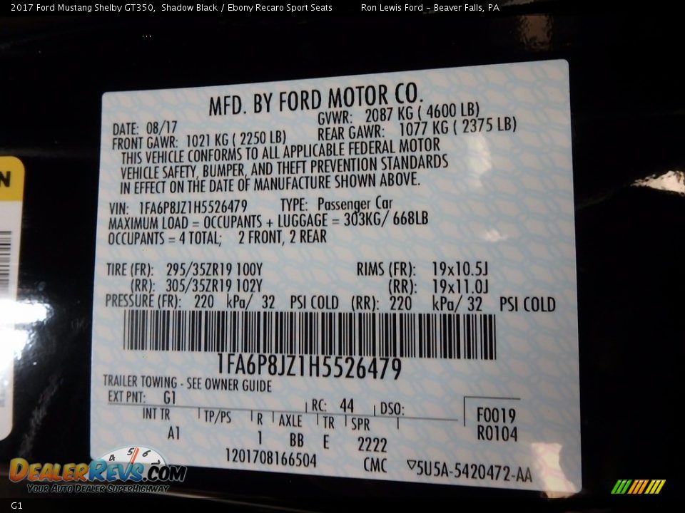 Ford Color Code G1 Shadow Black