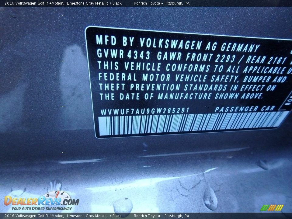 2016 Volkswagen Golf R 4Motion Limestone Gray Metallic / Black Photo #27