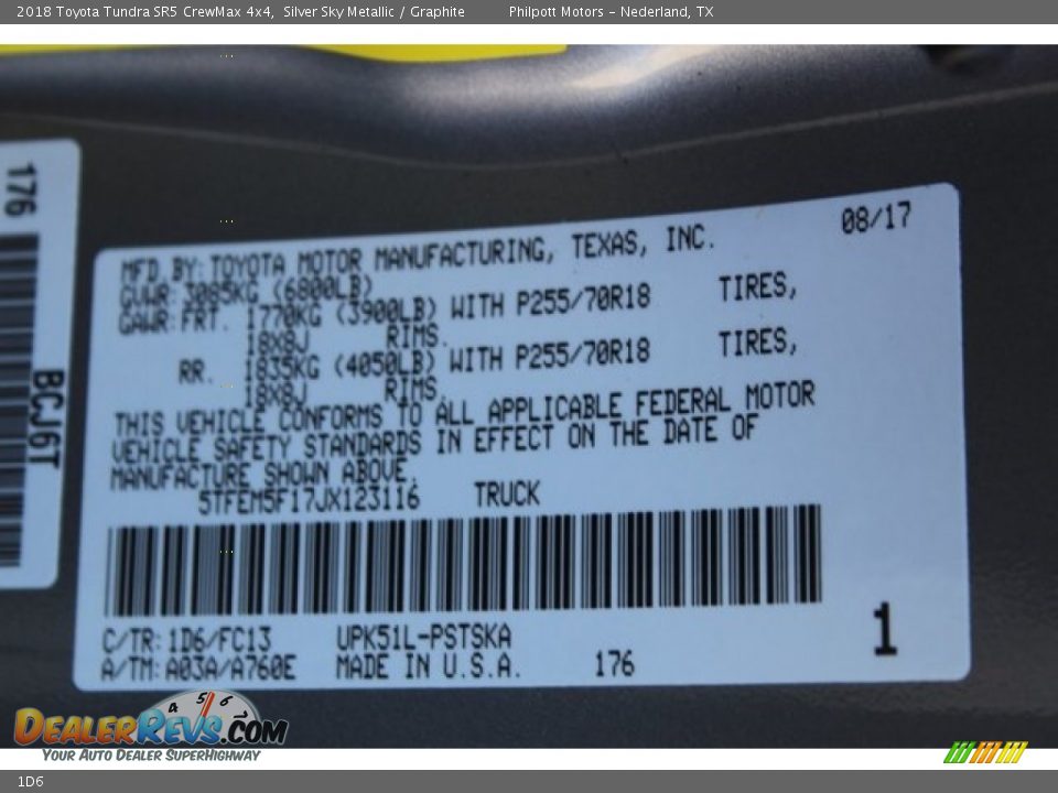 Toyota Color Code 1D6 Silver Sky Metallic