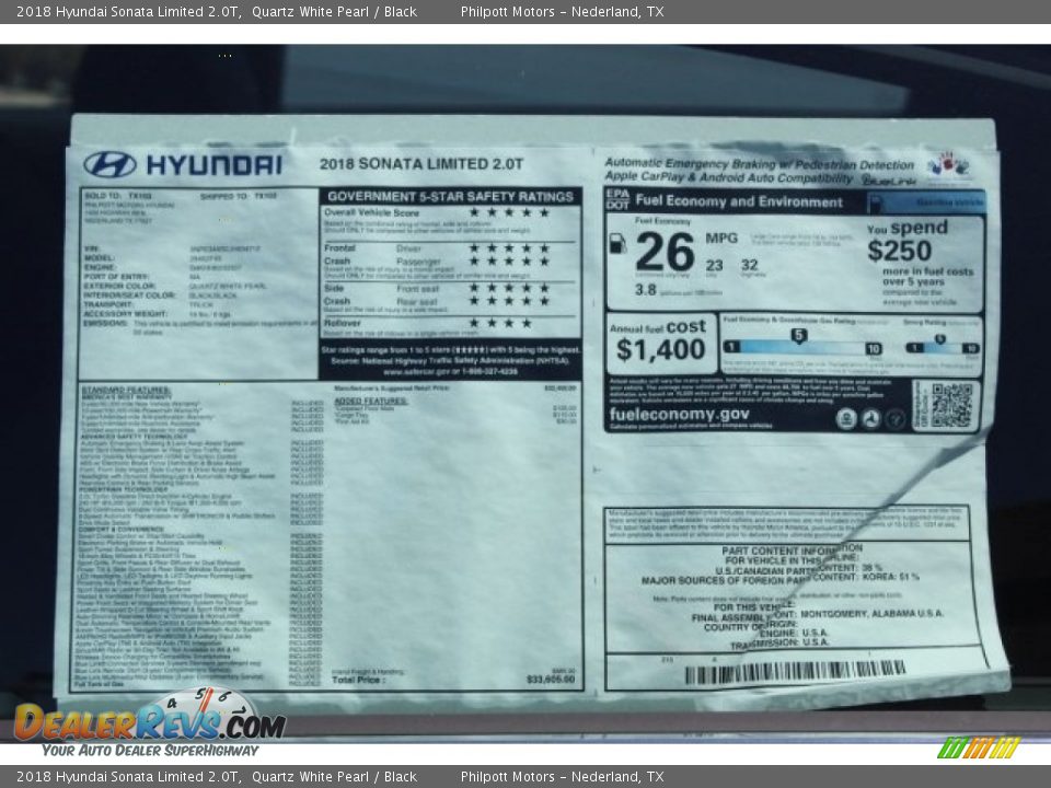 2018 Hyundai Sonata Limited 2.0T Quartz White Pearl / Black Photo #9