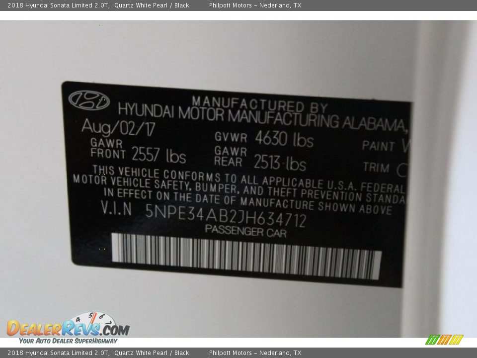 2018 Hyundai Sonata Limited 2.0T Quartz White Pearl / Black Photo #32