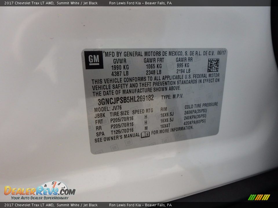 2017 Chevrolet Trax LT AWD Summit White / Jet Black Photo #16