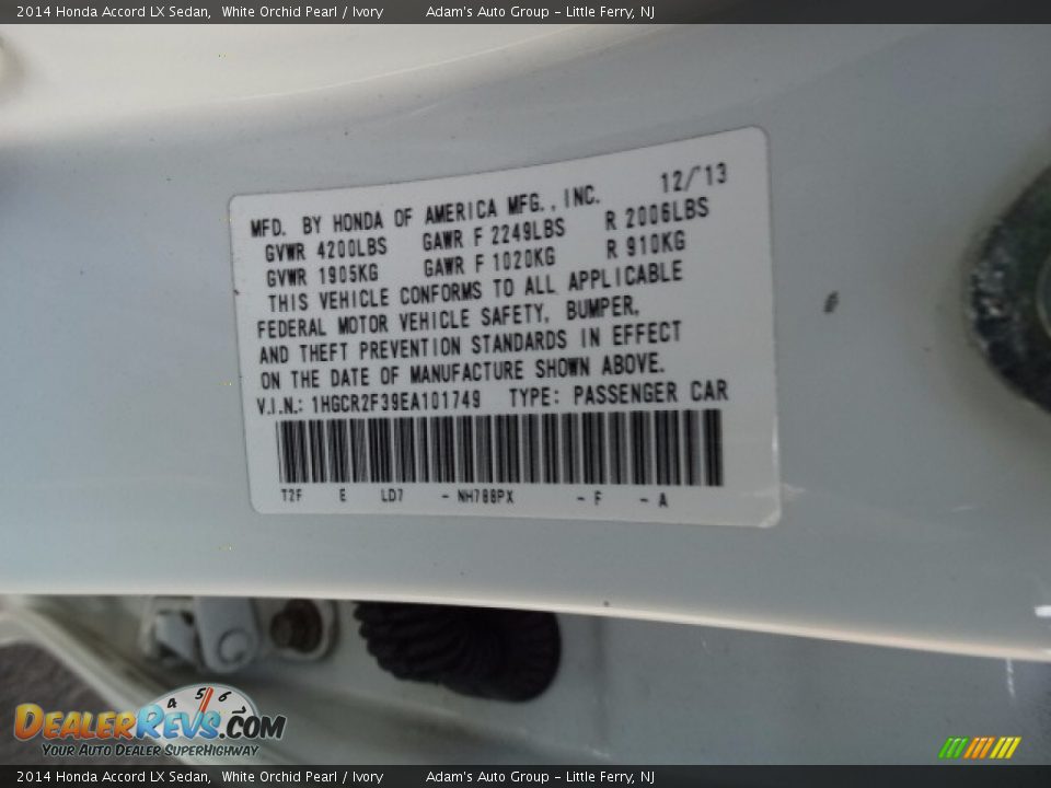 2014 Honda Accord LX Sedan White Orchid Pearl / Ivory Photo #22