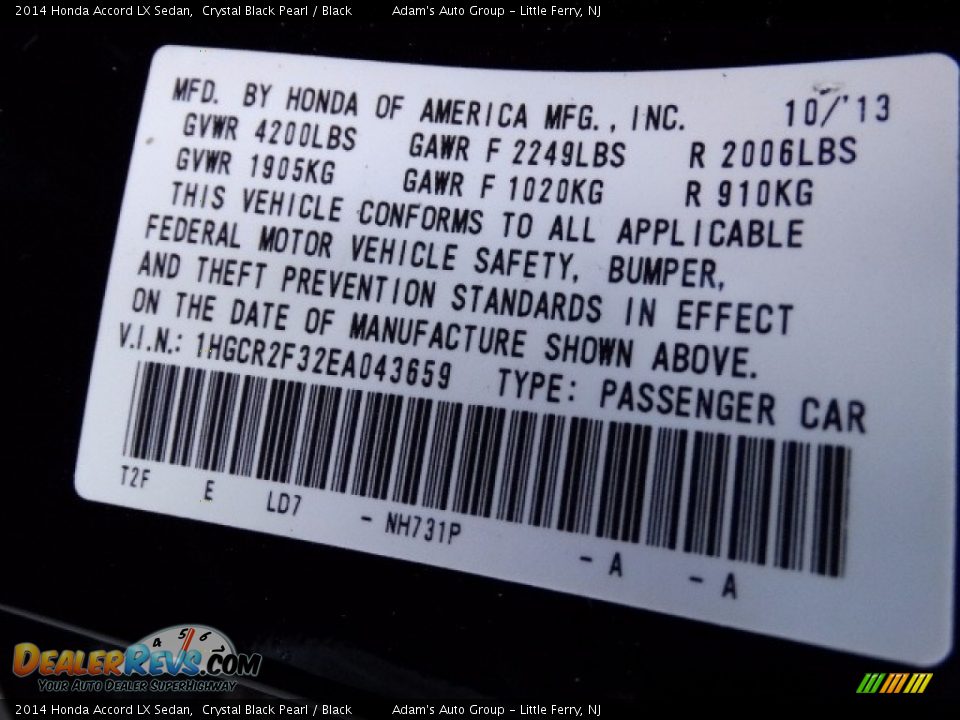 2014 Honda Accord LX Sedan Crystal Black Pearl / Black Photo #29