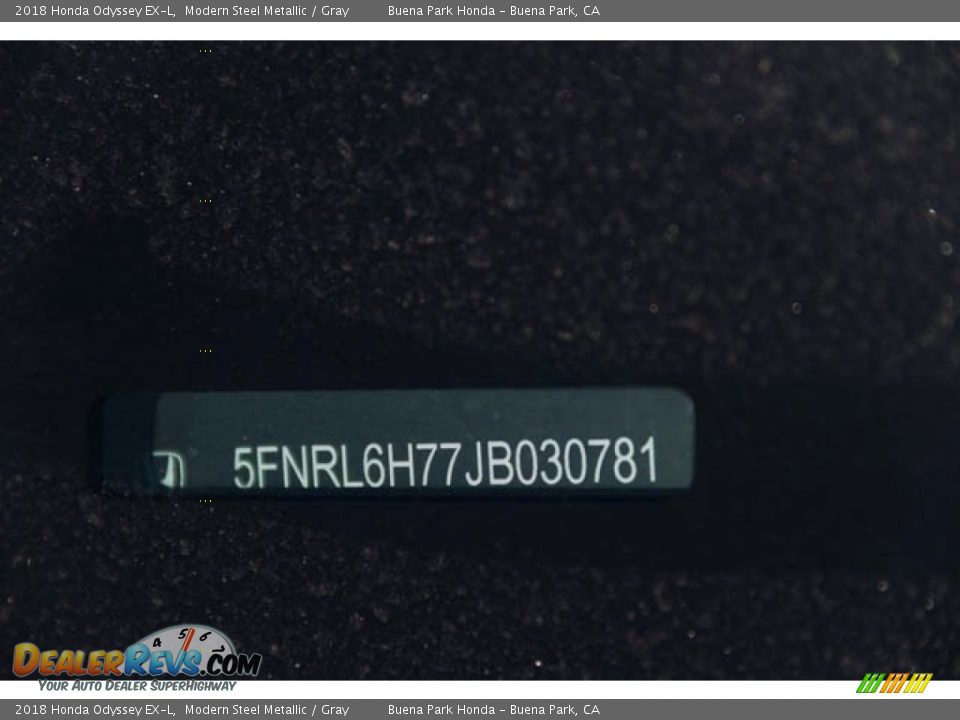 2018 Honda Odyssey EX-L Modern Steel Metallic / Gray Photo #19