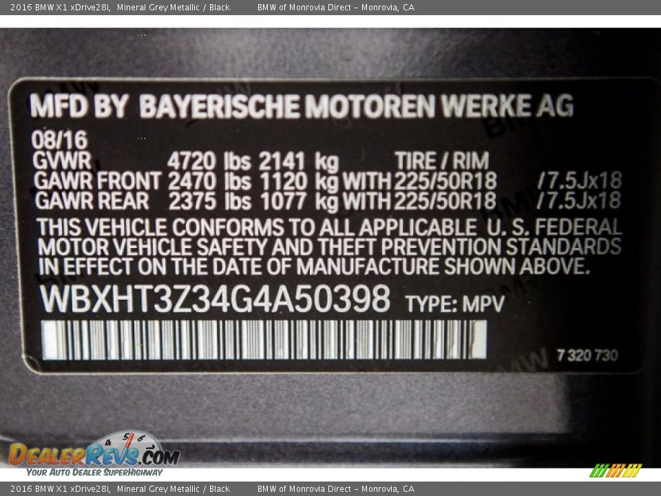 2016 BMW X1 xDrive28i Mineral Grey Metallic / Black Photo #22