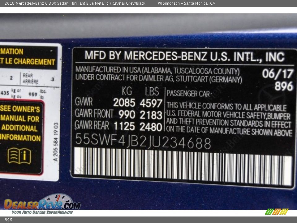 Mercedes-Benz Color Code 896 Brilliant Blue Metallic