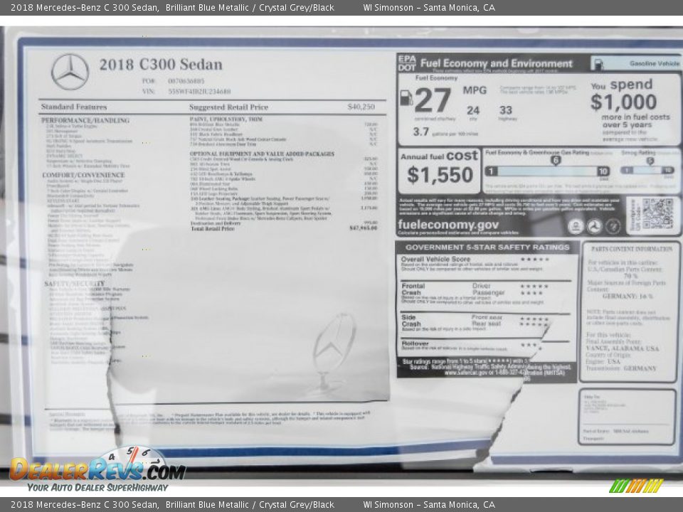 2018 Mercedes-Benz C 300 Sedan Window Sticker Photo #11