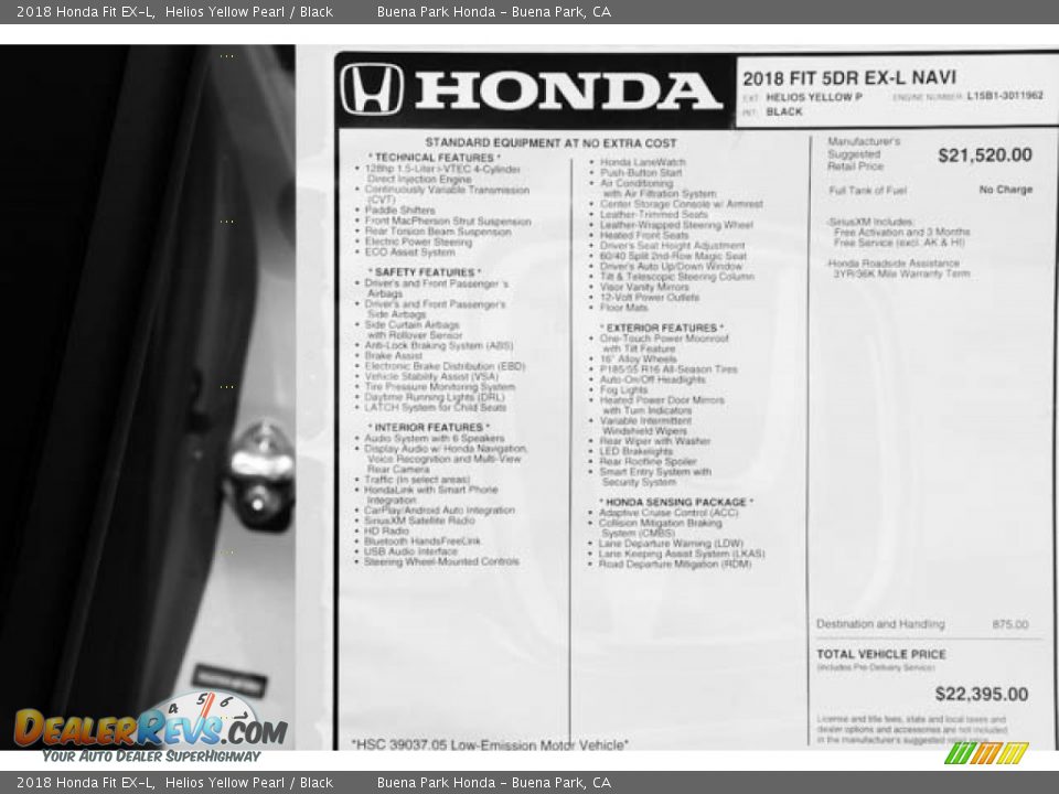 2018 Honda Fit EX-L Window Sticker Photo #17