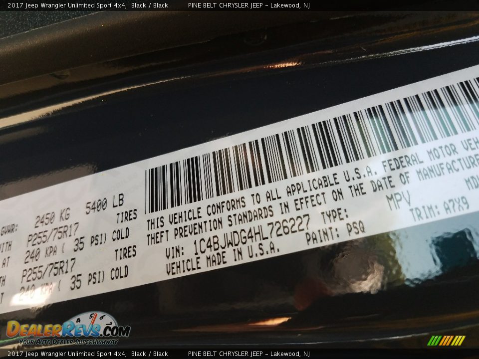2017 Jeep Wrangler Unlimited Sport 4x4 Black / Black Photo #7