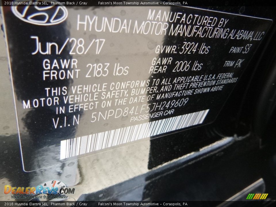 2018 Hyundai Elantra SEL Phantom Black / Gray Photo #12