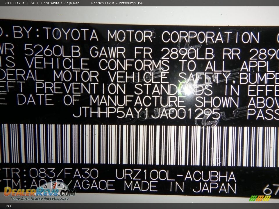 Lexus Color Code 083 Ultra White