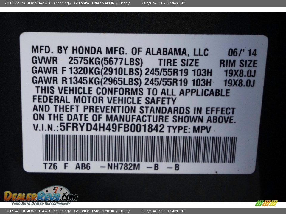 2015 Acura MDX SH-AWD Technology Graphite Luster Metallic / Ebony Photo #20