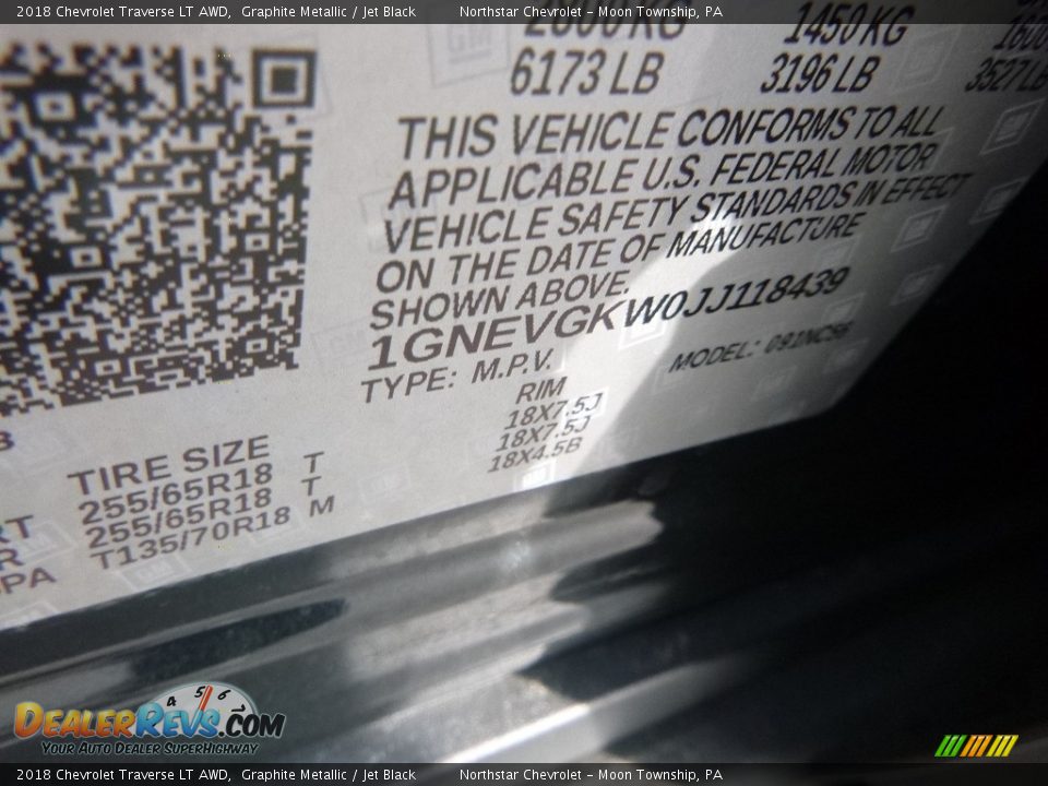 2018 Chevrolet Traverse LT AWD Graphite Metallic / Jet Black Photo #17