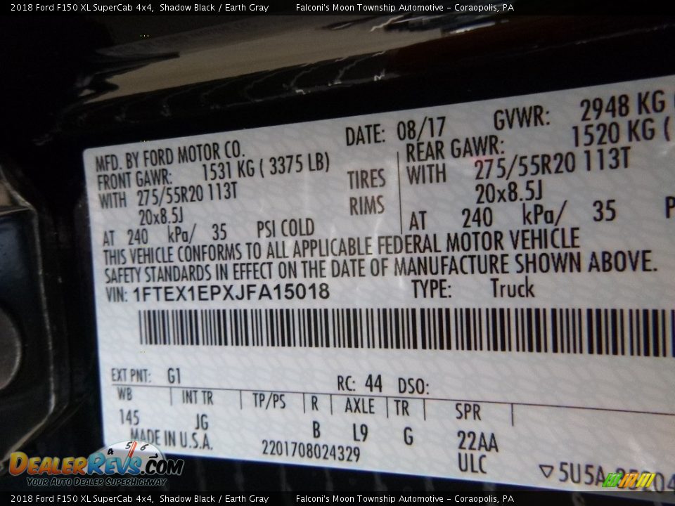 2018 Ford F150 XL SuperCab 4x4 Shadow Black / Earth Gray Photo #11