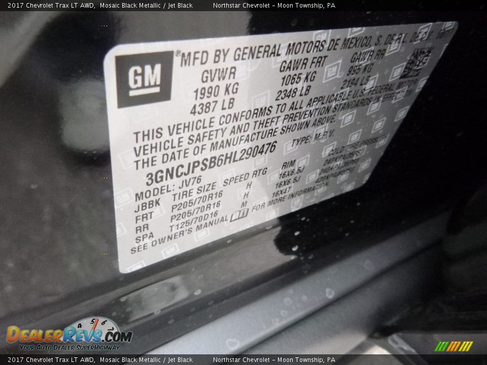 2017 Chevrolet Trax LT AWD Mosaic Black Metallic / Jet Black Photo #17