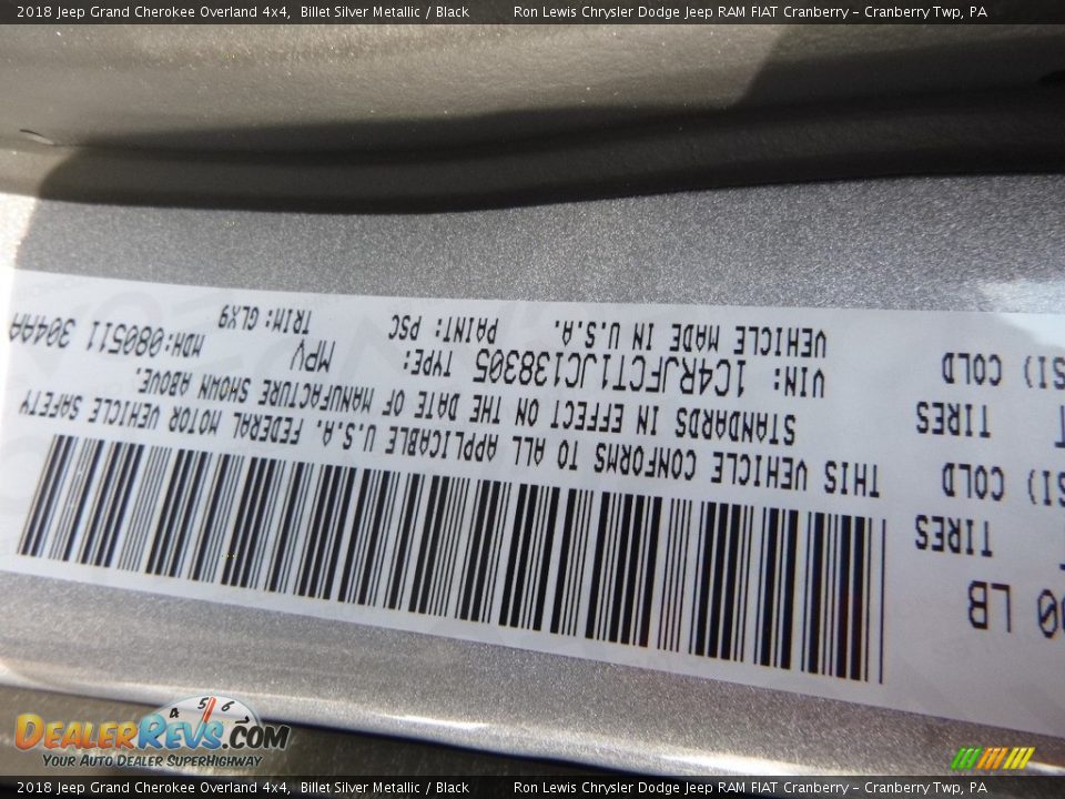 2018 Jeep Grand Cherokee Overland 4x4 Billet Silver Metallic / Black Photo #14