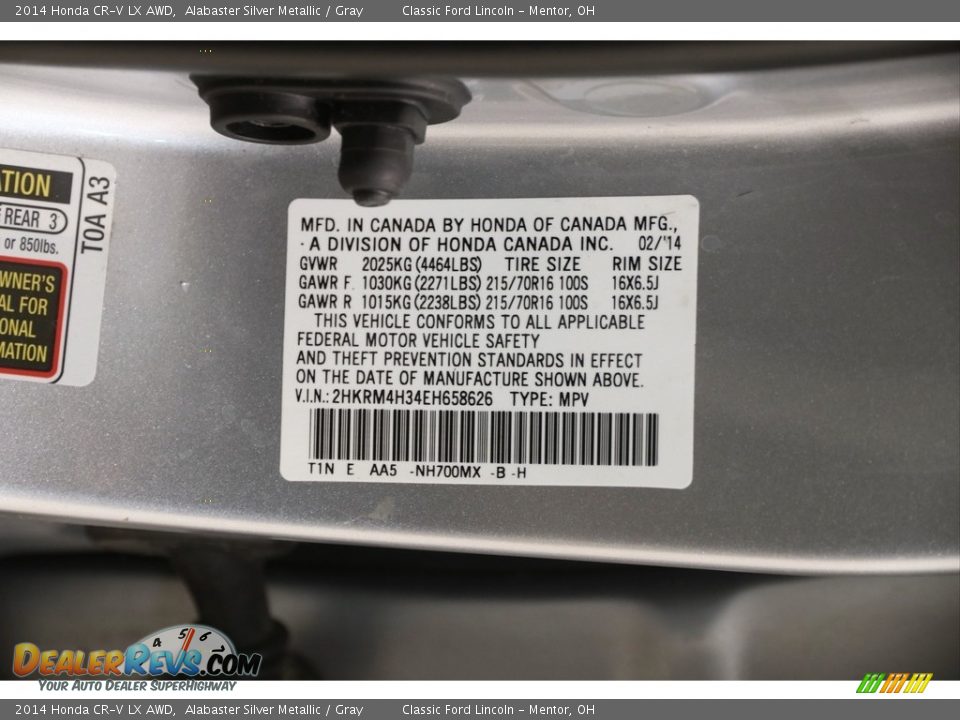 2014 Honda CR-V LX AWD Alabaster Silver Metallic / Gray Photo #17